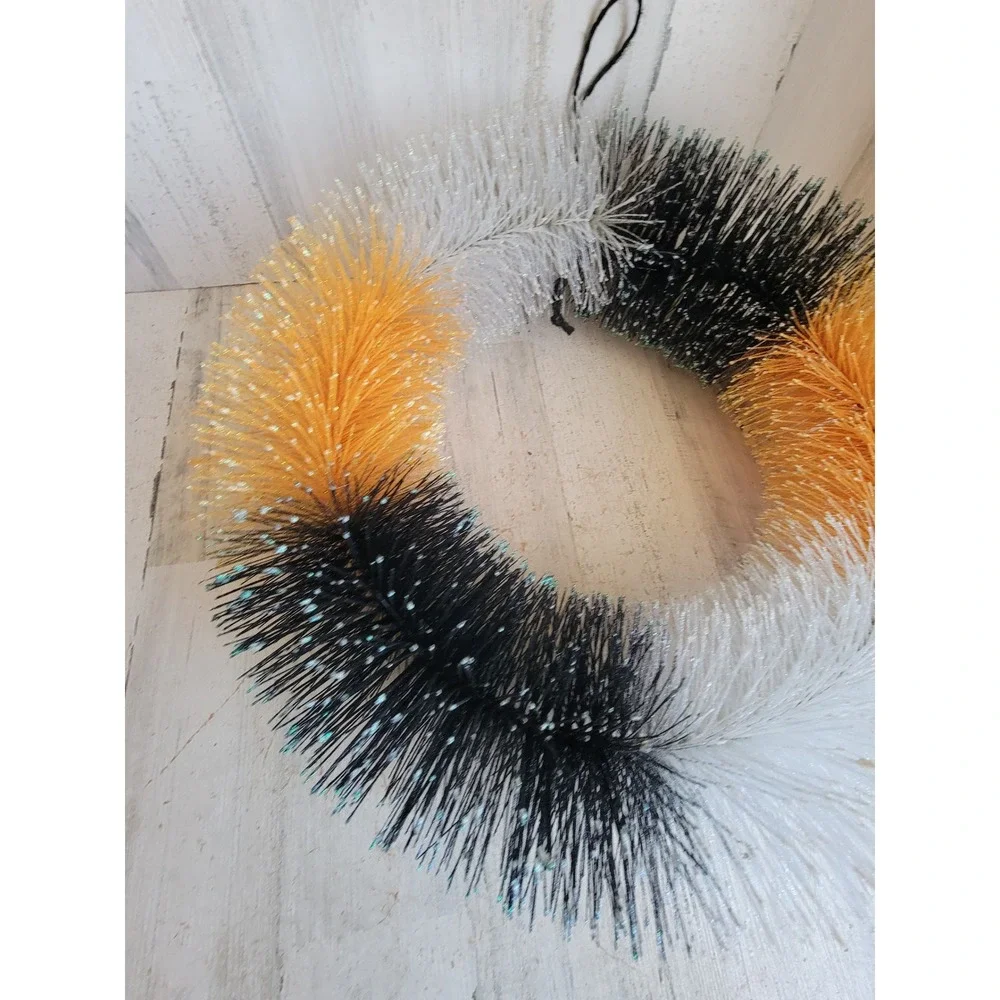 Large Halloween glitter wreath hanging unique vintage orange black home decor